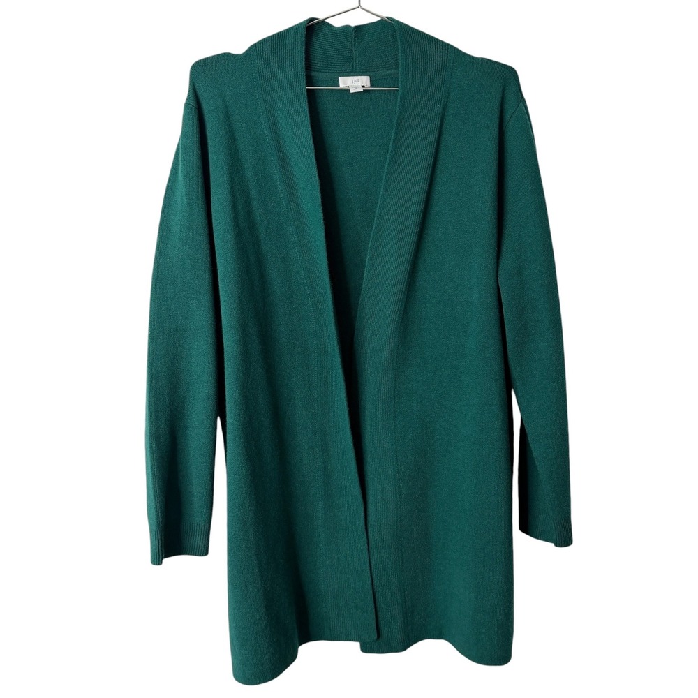 J. Jill Teal Green Open Front Ribbed Shawl Collar Cardigan Sweater Petite Medium